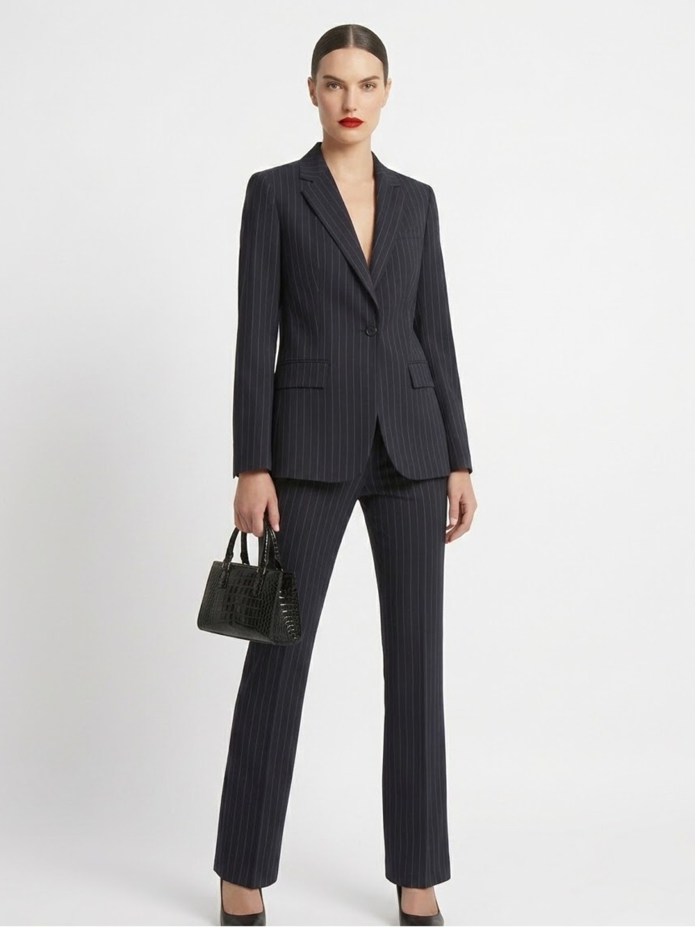 🌺 Women’s Tailored Back Pinstripe Jacket & Pant Pantsuit Set Size 4